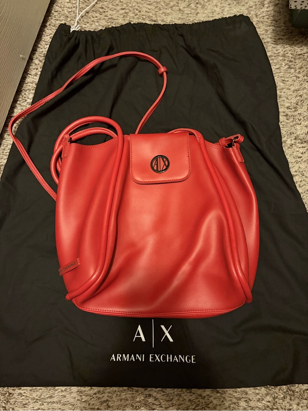 Armani Exchange Red Leather Shoulder Bag with Crossbody Strap